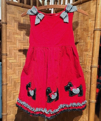 Vestido Jersey De Colección Pana Vacaciones Rojo Botón Scottie Perro Navidad Talla 6X 6T 6 Foto 1 de 4