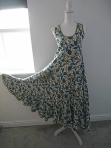 "BAZAAR" FLORAL INDIAN BLOCK PRINT COTTON BOHO MAXI DRESS WITH POCKETS SIZE S - Picture 1 of 9