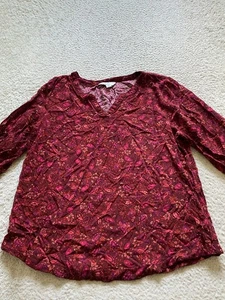 Croft & Barrow Damen Viskose Paisley 3/4 Ärmel Henley Bluse rot Petite PL - Bild 1 von 8