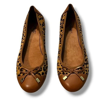 Vionic Minna Ballet Flats Leopard Hair Fur Cap Toe Bow Slip On Comfort Size 9 - Image 1 of 4