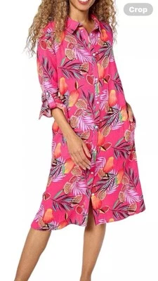 Nuevo Talla Grande Denim & Co. Playa Gasa Botón Frontal Cubierta Rosa Papaya Foto 1 de 4