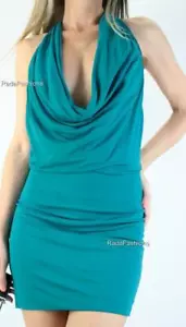 BEBE Halter Cinched Front Seam Cowl Neck Emerald Multi Way Dress 0 2 8 10 NWT - Picture 1 of 1