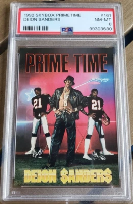 1992 Skybox PrimeTime Deion Sanders "Prime Time" Poster Card PSA 8 NM-MT #161 - Image 1 of 2