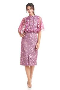 JS COLLECTIONS Colette Blouson Midi Dress w/ Back Slit Size 14