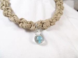 New Retro Y2K Glass Blue Mushroom Pendant Hemp Choker Necklace +3 Wish Bracelets - Picture 1 of 19
