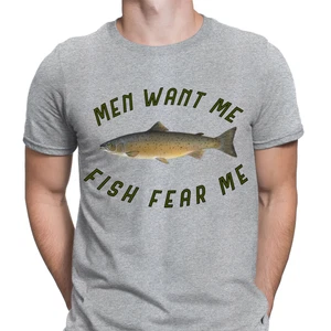 Men Want Me Fish Fear Me Fishing Funny Meme Quote Mens T-Shirts Tee Top #D