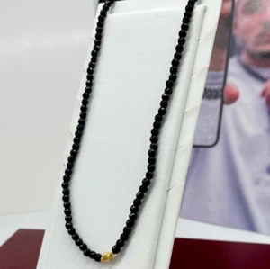 Collana donna in perle nere di onice sfaccettate chiusure oro giallo 18kt nuovo. - Foto 1 di 11