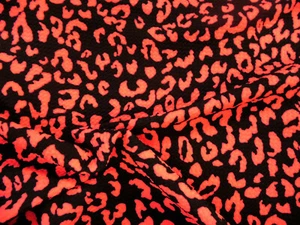 Bullet Printed Liverpool Textured Fabric Stretch Cheetah Black Neon Coral P52 - Picture 1 of 1
