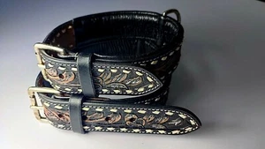Shwaan |Genuine Leather Dog Collar Adjustable|Hand Tooled L 19" to 23" inch - Picture 1 of 10