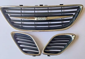 OEM 2003-07 Saab 9-3 98 Front Upper Bumper 3pc Grilles Covers Chrome Trims - Picture 1 of 9
