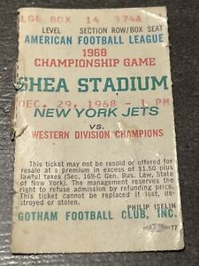 VINTAGE 1968 AFL CHAMPIONSHIP TICKET NEW YORK JETS OAKLAND RAIDERS