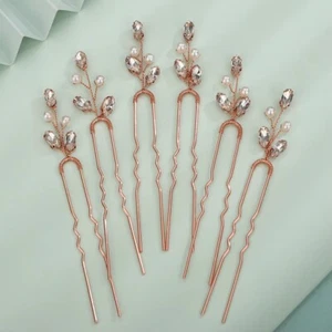 Rhinestone Leaf Hairpin Copper Wire Handmade Wedding Bride Headdress for Gift - Picture 1 of 24