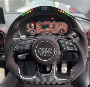 Led Carbon Fiber Flat Steering Wheel for Audi S3 S4 S5 S6 S7 B9 RS4 RS5 RS6 RS7 - Picture 1 of 5