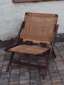 Silla de tijera ARNE HOVMAND OLSEN trenzada Seegras Jutex teca mediados de siglo dansk - Imagen 1 de 12