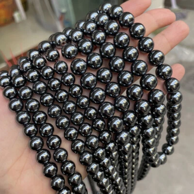 Wholesale 10 Strands 8mm Black Hematite Stone Round Spacer Loose Beads - Image 1 of 4