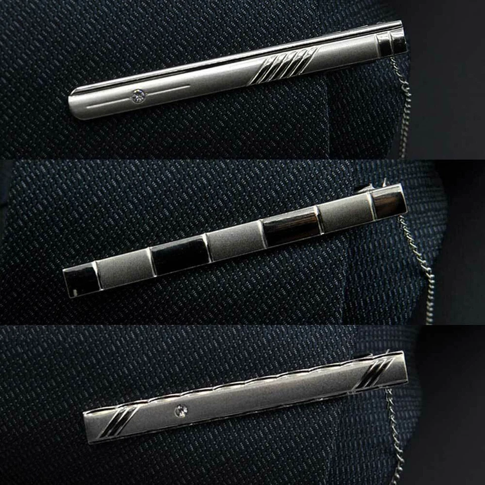 3 PCS Men's 6CM Silver Color Metal Chain Tie Clip Bar Wedding Necktie Clasp  - Image 1 of 1