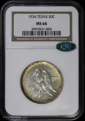 1936 P Texas Commemorative Half Dollar NGC MS 66 CAC | UNC BU - Image 1 of 3