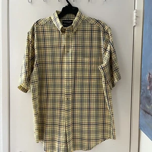 Roundtree & Yorke Easy Care Yellow Blue Plaid Button Short Sleeve Men's Shirt L - Picture 1 of 9