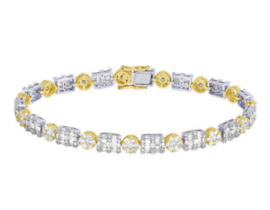 Ladies Two-Tone Yellow/White Gold 10K Flower Cluster Real Baguette 5 4/5 CT D...
