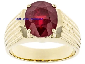 Heated Ruby Gemstone With 925 Sterling Silver Gold Plated Ring for Men's #A348 - Picture 1 of 5