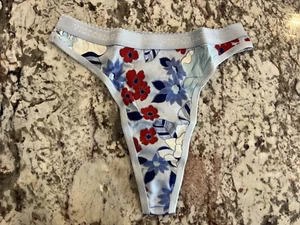 True Vintage Victoria Secret Signature Waistband Thong Panty Cotton Floral Small - Picture 1 of 3