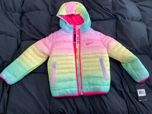 NWT $85 Nike Girl’s Rainbow Puffer Winter/Spring Coat Sizes 4, 5 & 6 - Picture 1 of 3