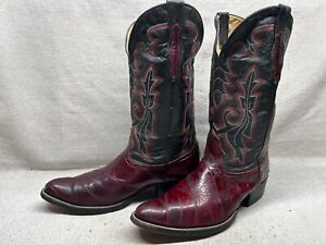 Men's 9.5 Exotic Eel Skin Leather Black Leather Uppers Western Cowboy Ride Rodeo