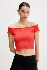TOP MAGLIA T SHIRT DONNA TOMMY JEANS DW0DW20238 COTONE ROSSO ORIGINALE PE 2025 - Picture 1 of 4