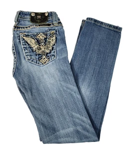 Miss Me Girls’ Medium Wash Blue Jeans Sz 12 Rhinestone Pockets Stitch JK5896S2 - Picture 1 of 7