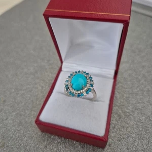 Sleeping Beauty Turquoise & Neon apatite Halo Ring in Sterling Silver - Picture 1 of 4