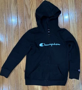 Champion Zip Up Hoodie Black Size 7/8 - Picture 1 of 4