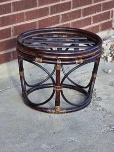 Vintage MCM Bamboo Bentwood Rattan Round Footstool/Ottoman/Plant Stand/End Table - Picture 1 of 5