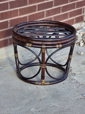 Vintage MCM Bamboo Bentwood Rattan Round Footstool/Ottoman/Plant Stand/End Table - Image 1 of 4