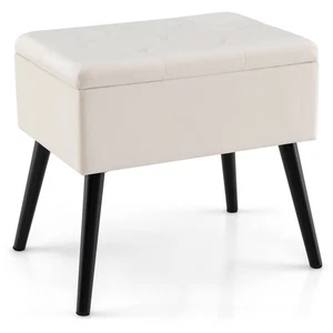 Costway Vanity Stool Footrest Tufted Flip Top Velvet Storage Ottoman w/Wood Legs - Picture 1 of 10