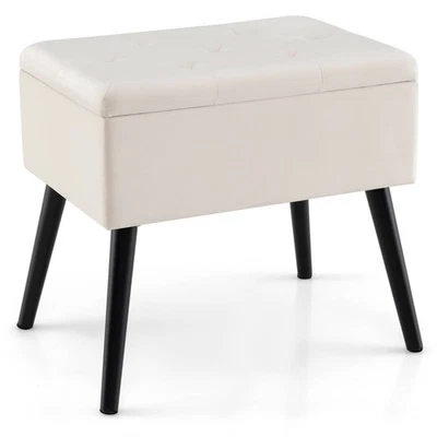 Costway Vanity Stool Footrest Tufted Flip Top Velvet Storage Ottoman w/Wood Legs - Image 1 of 4