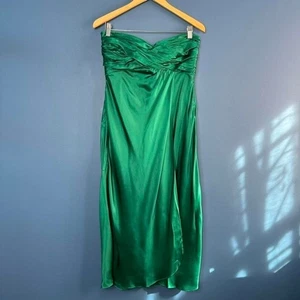 Vestido midi sin tirantes Y2K Banana Republic de seda para mujer talla 10 verde azulado 2005 - Imagen 1 de 8