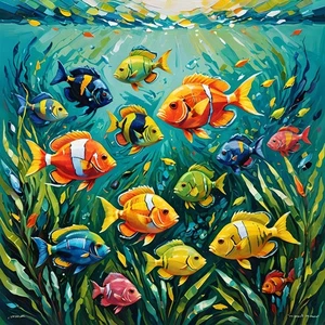 ACEO Art Card a Print of an assortment of Tropical Fish in different colors - Picture 1 of 1