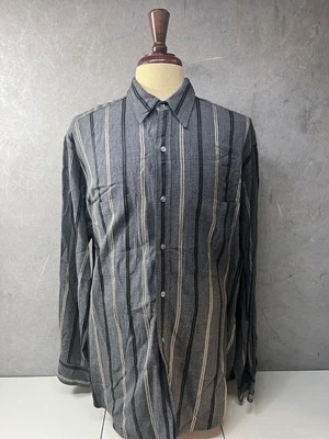 Bill Robin Son Gray Striped Button Long Sleeve Collared Shirt L Rayon Wool - Image 1 of 4