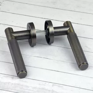 Knurled Lever on rose door handle pairs Satin Brass, Black, Chrome - Picture 1 of 22