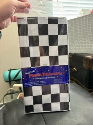Checkered Flag Plastic Banquet Table Cover Race Birthday Party Supplies 54"x108" - Image 1 of 2