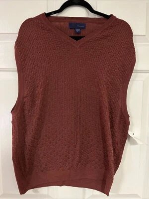 Alan Flusser Sweater Mens Large Textured Knit Sleeveless Vest Cotton NEW - Image 1 of 4