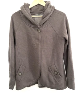 PRANA Jacket Women's MEDIUM Grey Cowl Neck Button Organic Cotton - Picture 1 of 6