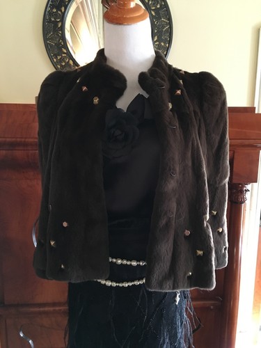 Cappotto giacca pelliccia visone tosato marrone Moschino con borchie impreziosite bronzo! $8000