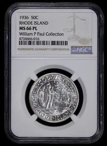 1936 Rhode Island 50c Commemorative Proof Like Silver Half Dollar NGC PL 66 - Picture 1 of 4