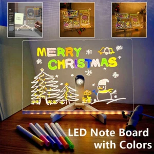 Acrylic LED Message Board Note Memo Table Writing Pad Night Lights Warm Lamp USB - Picture 1 of 26