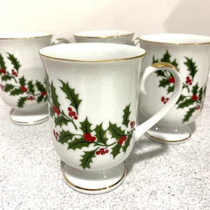 Juego de tazas navideñas vintage (4) todos los adornos festivas Japón - Imagen 1 de 12
