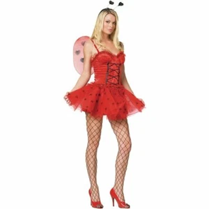 ADULT WOMENS SEXY LOVE BUG LADY LADYBUG ANIMAL INSECT COSTUME RED WINGS ANTENNA - Picture 1 of 1
