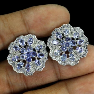 925 Sterling Silver Earrings Oval Tanzanite Natural Gemstone jewelry Gift - Picture 1 of 14