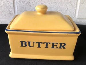 Vintage Premier Housewares Butter Dish 1997 Yellow with Blue Detail Kitchen - Picture 1 of 7
