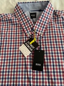 Hugo Boss Shirt Mens 3XL 51" Button Up Dress Casual Marcus RWB Plaid Pattern NWT - Imagen 1 de 16
